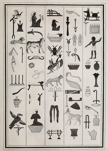 Tegninger av dekorasjonene fra innsiden av graven til farao Psammetic I, gjengitt i 1817 av Giovanni Battista Belzoni, plassert i British Museum, London