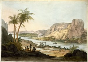 Utvendig utsikt over de to templene i Abu Simbel, fra plater som illustrerer forskerne i Egypt og Nubia, publisert 1822