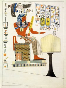Veggmaleri fra gravene til kongene av Theben, oppdaget av G. Belzoni, plate 1 fra `Plates Illustrative of the Researches in Egypt and Nubia`, gravert av Charles Hullmandel (1789-1850) 1820-22 (lith
