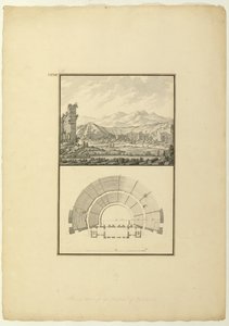 Utsikt og plan for Theatre of Hierapolis (nå Pamukkale), ca. 1750 (penn og blekk og vask på papir)