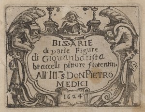 Tittelside for "Gonzo av forskjellige figurer" av Giovanni Battista Bracelli