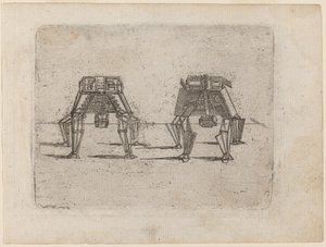 To kubikkfigurer med hendene på bakken av Giovanni Battista Bracelli