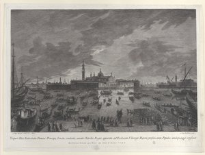 Nattsyn av prosesjonen på julaften til Doge og det venetianske senatet til San G..., 1763. av Giovanni Battista Brostoloni