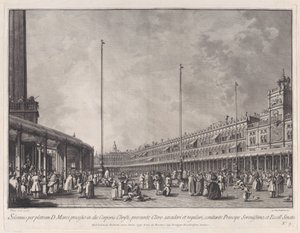 Plate 9: Prosesjon på Corpus Christi-dagen på Piazza San Marco, fra 'Ducal Ceremon..., ca. 1766.
