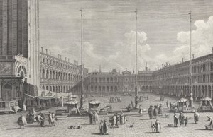 Utsikt over Piazza San Marco, med kirken San Geminiano ytterst, og figurer og..., 1763.