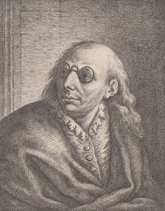 Portrett av Luca Giordano, iført runde briller og ser til venstre, 1692-1727., 1692-1727. av Giovanni Battista Catenaro