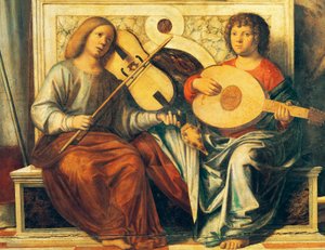 Kjeruber som spiller musikkinstrumenter av Giovanni Battista Cima da Conegliano