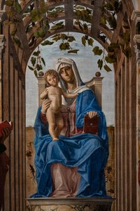 Tronet Madonna med Jesusbarnet mellom de hellige James og Hieronymus, detalj av Giovanni Battista Cima da Conegliano