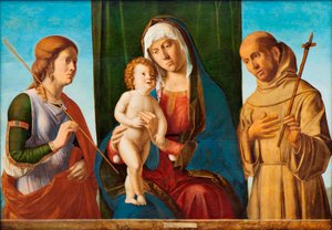 Madonna og barn mellom de hellige Ursula og Frans av Assisi, ca. 1495. av Giovanni Battista Cima da Conegliano