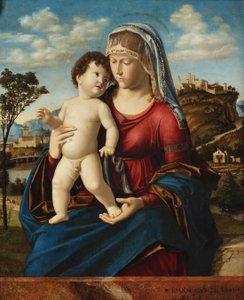 Madonna og barn i et landskap av Giovanni Battista Cima da Conegliano