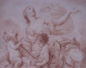 Figure of Hope, med to bevingede amoriner som holder et anker (tegning)