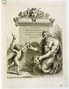 Billett til maskeball i operahuset 26. april, gravert av Francesco Bartolozzi (1727-1815), 1770 av Giovanni Battista Cipriani