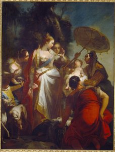 Oppdagelsen av Moses. (Funnet av Moses). Faraos datter bestemmer seg for å adoptere den nye funnet i en kurv nær Nilen (Egypt). Maleri av Giovanni Battista Crosato (ca. 1697-1758), olje på lerret, ca. 1730. Italiensk kunst (Venezia)