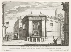 Dianafontein van de Quattro Fontane te Roma Fontenen til Mr. Principe di Pallestrina (tittel på objekt) Fontenene i Roma (serietittel) Fonteinen van Rome (serietittel) av Giovanni Battista Falda