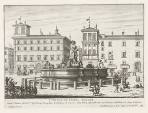 Fontana del Moro på Piazza Navona te Roma Fontene på Piazza Navona (tittel på objekt) Fontenene i Roma (serietittel) Fonteinen van Rome (serietittel) av Giovanni Battista Falda