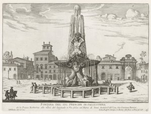 Tritonfontenen på Piazza Barberini i Roma Fontenen til Mr. Prencipe di Pallestrina (tittel på objekt) Fontenene i Roma (serietittel) Fonteinen van Rome (serietittel) av Giovanni Battista Falda