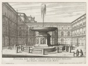 Fontein i de Cortile del Belvedere i Vatikanet Fontene i den store gårdsplassen til Vatikanpalasset (tittel på objekt) Fontenene i Roma (serietittel) Fonteinen van Rome (serietittel) av Giovanni Battista Falda