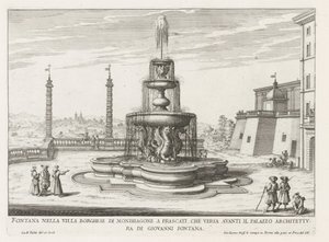 Fontein in de tuinen van de Villa Mondragone te Frascati Fontenen i Villa Borghese i Mondragone i Frascati (...) (tittel på objekt) Fontener av villaene til Frascati (serietittel) Fonteinen van Frascati (serietittel) av Giovanni Battista Falda