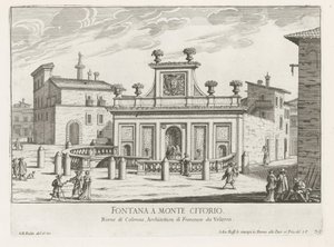 Fontein op Piazza Montecitorio te Roma Fontana a Monte Citorio (tittel på objekt) Fontane di Roma (serietittel) Fonteinen van Rome (serietittel) av Giovanni Battista Falda