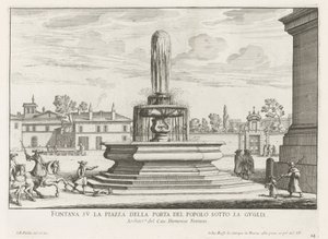 Fontein på Piazza del Popolo te Roma Fontene på Piazza della Porta del Popolo under spiret (tittel på objekt) Fontenene i Roma (serietittel) Fonteinen van Rome (serietittel)