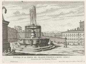 Fontein på Piazza del Quirinale i Roma Fontene på torget til pavepalasset i Monte Cavallo (tittel på objekt) Fontenene i Roma (serietittel) Fonteinen van Rome (serietittel) av Giovanni Battista Falda