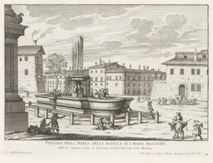 Fontein på Piazza di Santa Maria Maggiore te Roma Fontene på torget til basilikaen S. Maria Maggiore (tittel på objekt) Fontenene i Roma (serietittel) Fonteinen van Rome (serietittel) av Giovanni Battista Falda