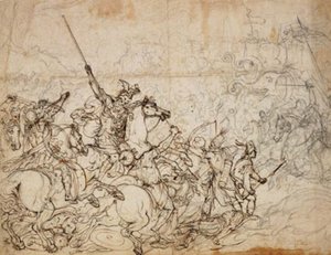 Kampscene med elefanter og orientalere av Giovanni Battista Foggini