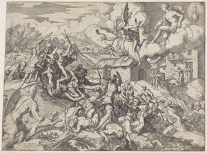 Soldater fra Aeneas kjemper mot tjenere til kong Latinus
