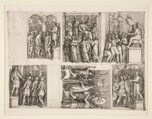 Seks vignetter fra Trajans liv av Giovanni Battista Franco (called Il Semolei)