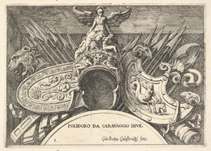 Plate 1: trofeer av romerske våpen fra dekorasjoner over vinduene i andre etasje ..., 1656-58.