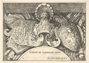 Plate 2: trofeer av romerske våpen fra dekorasjoner over vinduene i andre etasje ..., 1656-58.