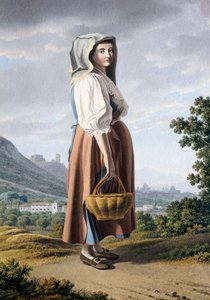 Bonde i bakgrunnen av Maddaloni, av Giovan Battista Lusieri (ca 1755-1821), akvarell på papir 32x23 cm, Italia