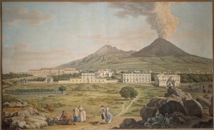 Vesuv-bakkene fra Portici med utsikt over Bourbon-palasset, av Giovan Battista Lusieri, gouache.