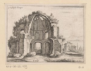 Rester av Temple of Minerva Medica i et landskap Listesso Tempio (tittel på objekt) Utsikt over Roma (serietittel) Alcune vedute et prospettive di luoghi dishabitati di Roma (serietittel) av Giovanni Battista Mercati