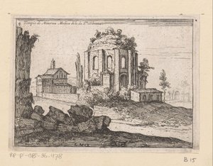 Resten van de Tempel van Minerva Medica i et landskap Temple of Minerva Medica di la da S.ta Bibiana (tittel på objekt) Gezichten op Roma (serietittel) Noen utsikter og perspektiver av ubebodde steder i Roma (serietittel)