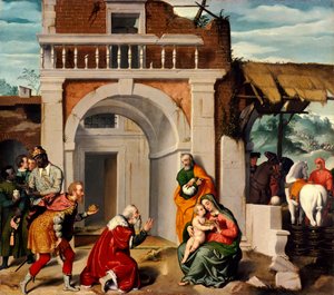 Adoration of the Magi, av Giovanni Battista Moroni (ca 1525-1578) av Giovanni Battista Moroni
