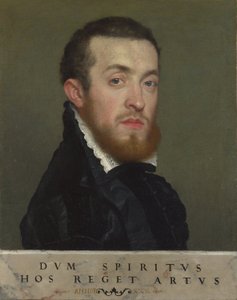 Byste portrett av en ung mann med inskripsjon av Giovanni Battista Moroni