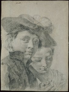 En ung gutt med en plymet hatt, og en ung jente av Giovanni Battista Piazzetta