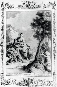 Armida og Rinaldo sett av korsfarerne Carlo og Ubaldo, canto XVI, Jerusalem levert av Giovanni Battista Piazzetta