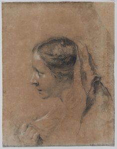 Leder for en kvinne i profil med et skjerf. av Giovanni Battista Piazzetta