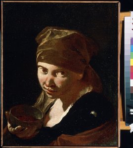 ""Portrett av en liten jente"" Barn av beskjeden opprinnelse, tjener eller bonde. Maleri av Giovan Battista (Giambattista) Piazzetta (1683-1754) Mikhail Kroshitsky kunstmuseum fra 1700-tallet, Sevastopol (Sevastopol) Ukraina av Giovanni Battista Piazzetta