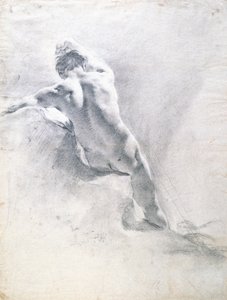 Studie av en naken mann, ca. 1715 (svart kritt forhøyet med hvitt på papir)