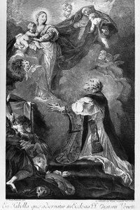 Virgin Appearing to Saint Philip Neri, av Giovanni Battista Piazzetta (1682-1754), gravering av Innocente Alessandri, Italia av Giovanni Battista Piazzetta