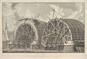 En visning av en del av den tiltenkte broen ved Blackfriars, London, ca. 1764. av Giovanni Battista Piranesi