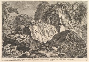 Oldtidsalter hvor ofringer ble utført i antikken, omgitt av andre rui..., ca. 1750. av Giovanni Battista Piranesi