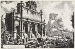 Utsikt over Castello dell’Acqua Paola på Monte Aureo (Gianicolo) av Giovanni Battista Piranesi