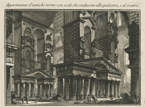 Eiendeler til gamle bad med trapper som fører til palestaren og til teateret av Giovanni Battista Piranesi