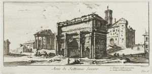 Buen til Septimius Severus. 1. Temple of Concord. 2. Oppstigning til Capitoline Hill, plate 13 fra noen utsikter over triumfbuer og andre monumenter av Giovanni Battista Piranesi