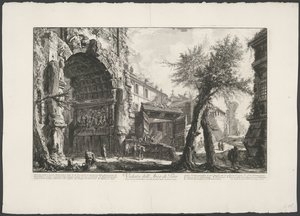 Boog van Titus i Roma Utsikt over Titusbuen (tittel på objekt) Gezichten op Roma (serietittel) Utsikt over Roma designet og gravert av Giambattista Piranesi-arkitekten Ve (nez) iano (serietittel) av Giovanni Battista Piranesi