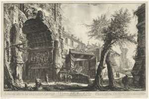 Boog van Titus i Roma Utsikt over Titusbuen (tittel på objekt) Gezichten op Roma (serietittel) Utsikt over Roma designet og gravert av Giambattista Piranesi-arkitekten Ve (nez) iano (serietittel) av Giovanni Battista Piranesi